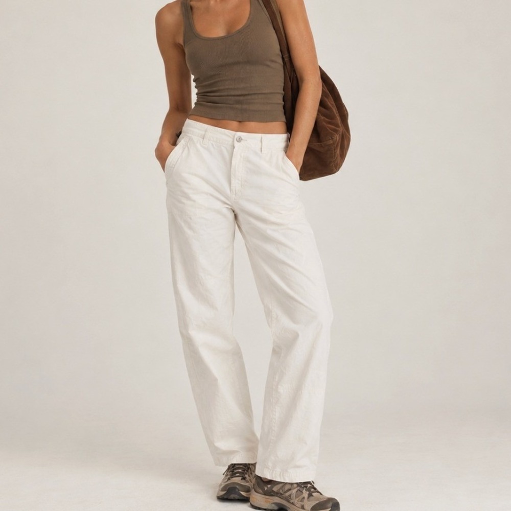 Vtg Columbia Hiking Pants Utility Cargo Straight Leg 10 White Cotton Outdoors